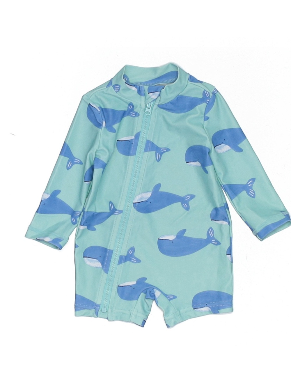 Carter's Mint & Blue Whale Zip-Front Long-Sleeve Rash guard 3mo